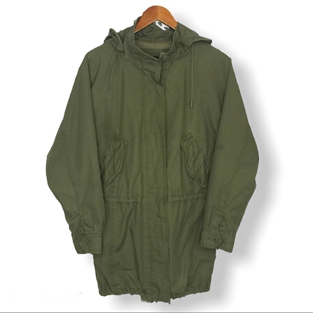 CLRIDE.N Korean Military Utility Parka Jacket Olive Green Hooded Cotton XS